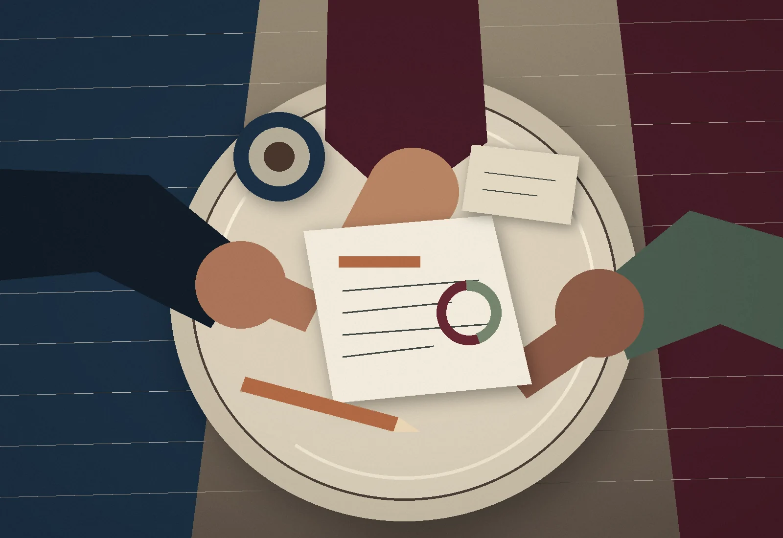 Composition suggérant une décision partagée autour d’une table